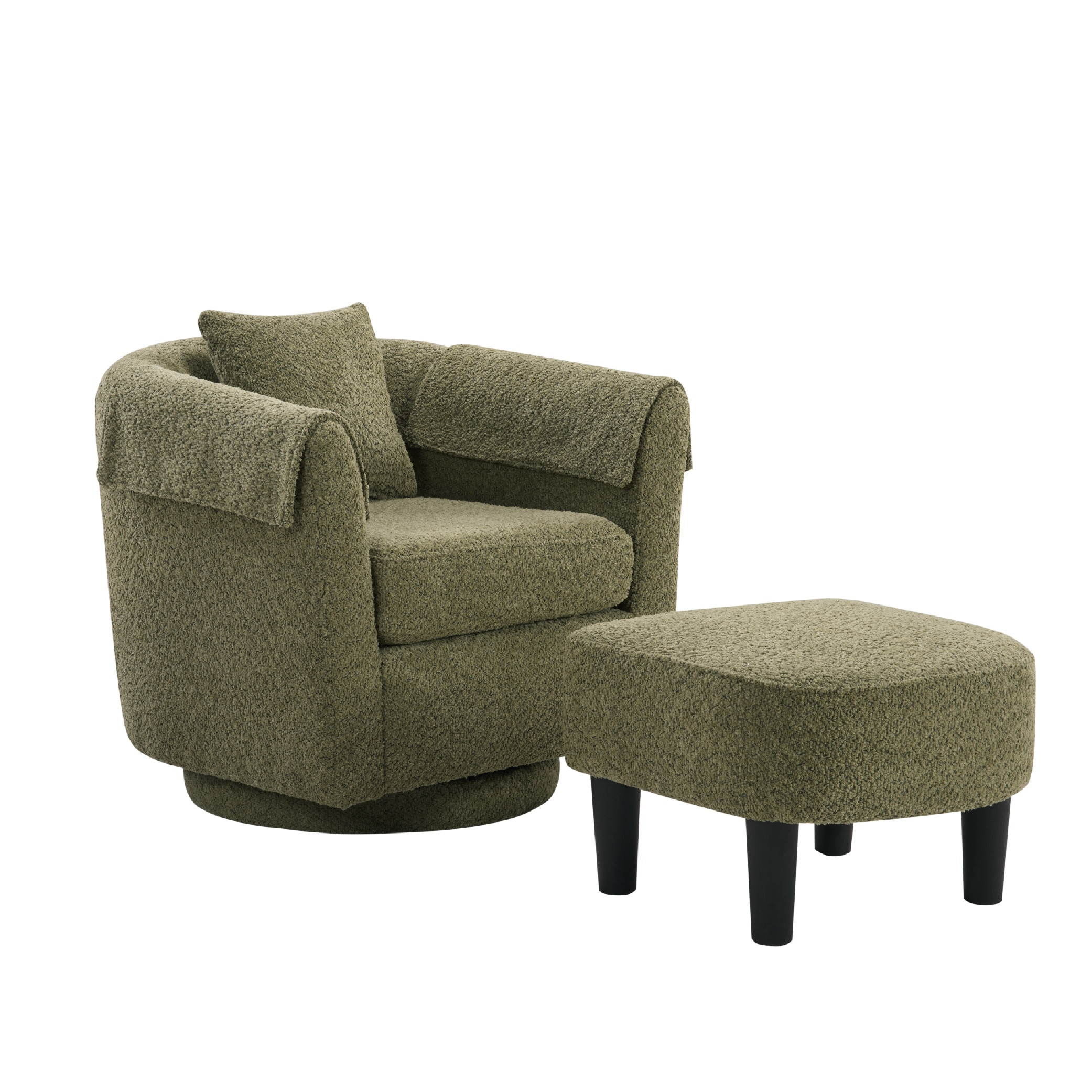 Swivel Accent Chair With Ottoman Set, Modern Chenille Barrel Armchair With Removable Back Pillow & 2 Armrest Covers For Living Room, Bedroom, Office, Green_voghion.com